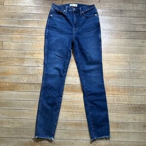Madewell Jeans Women's‎ 26 Blue 10" High Rise Skinny Medium Wash Stretch Raw Hem